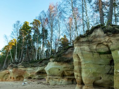Güneşin doğuşunda kumtaşı kayalıklarıyla manzara