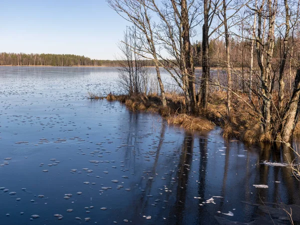 Vinterlandskap med frusen sjö — Stockfoto