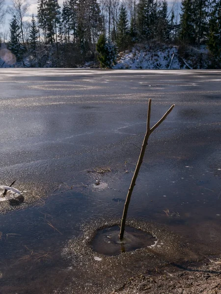 Paisaje Invernal Soleado Textura Congelada Del Lago Primer Plano Brillo —  Fotos de Stock