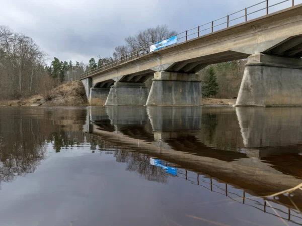 Concrete bridge. Reinforced concrete bridge across the Gauja River in Streni