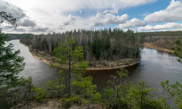 landscape from above, river forest landscape, forest river reflection, river Gauja near Erglu cliffs, Latvia