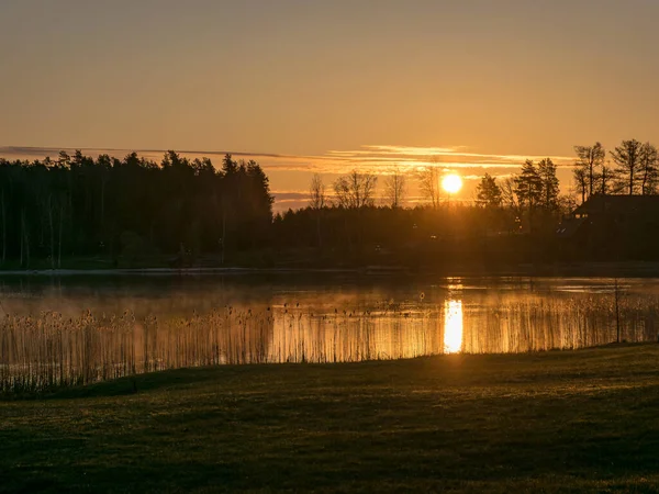 Spring Landscape Lake Sunrise Beautiful Spring Morning Sunrise Landscape — Stock Photo, Image