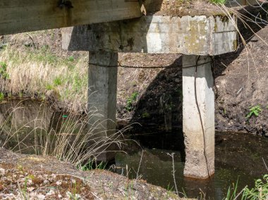 Bataklık hendeğinin üzerinde köprüsü olan bir manzara,