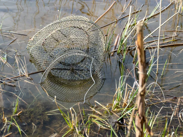 Bild Mit Fischnetz Wasser Angeln Als Freizeitkonzept Wasser Und Trockene — Stockfoto