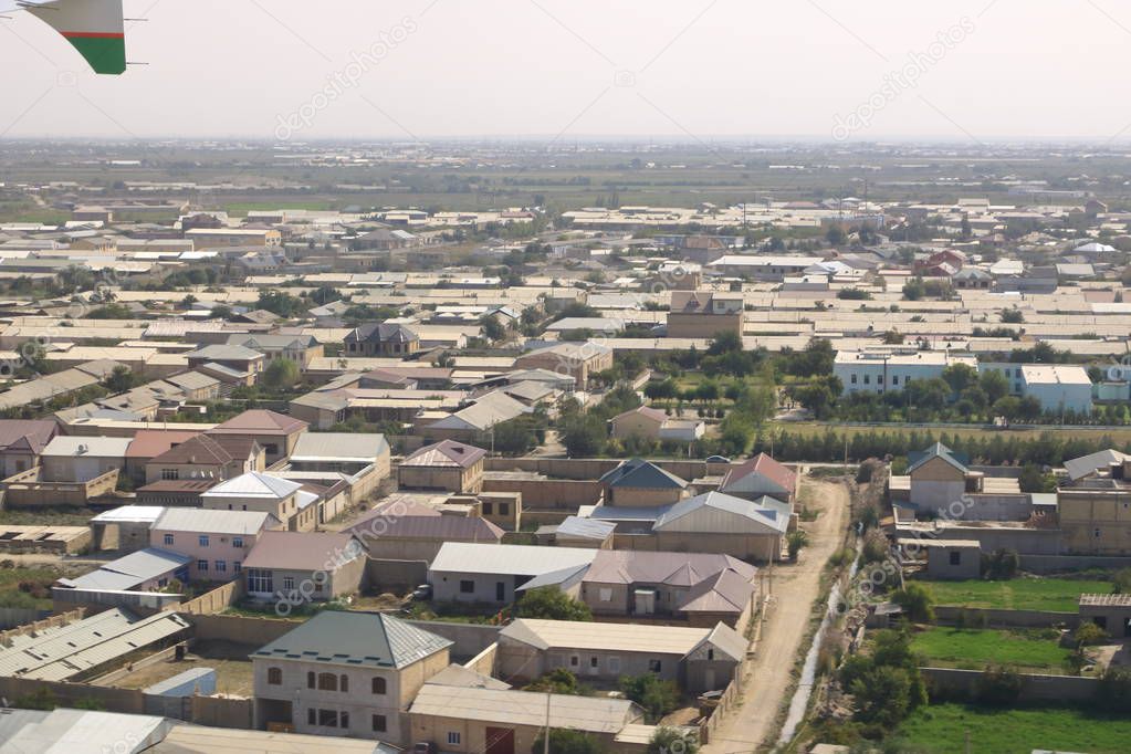 City aerial View from airplaine of Bukhara, Uzbekistan