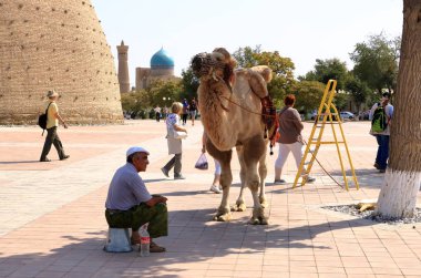 Özbekistan 'daki kompleks Poi Kolon Buhara manzarası. Unesco Dünya Mirası