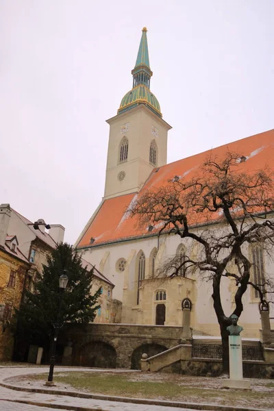View of the Cathedral of St. Martin in Bratislava, Slovakia in winter