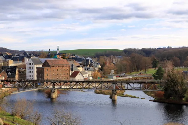 View of Rochlitz in Germany/Europe with Zwickauer Mulde River — Stock Photo, Image