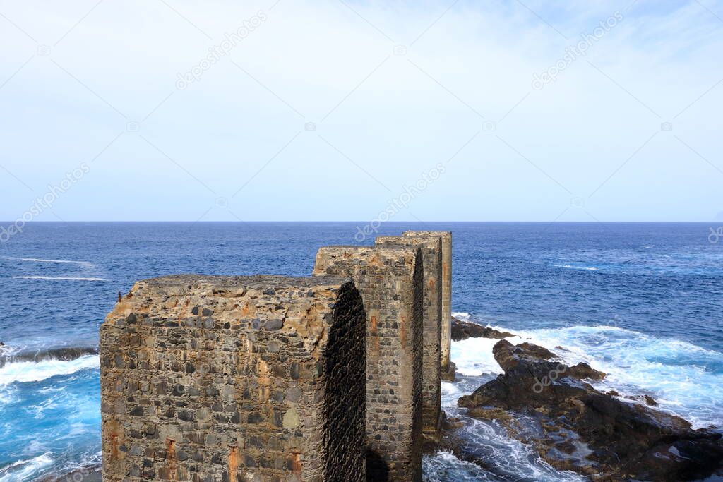 Pescante de Hermigua, Stone towers in La Gomera island, Canary islands in Spain