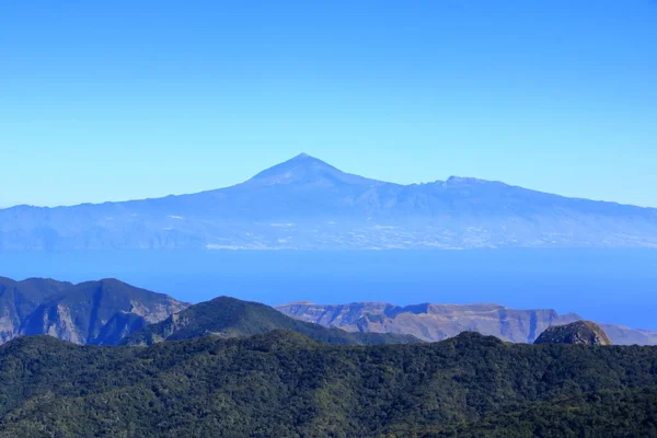 Widok Park Narodowy Garajonay Gomera Tle Wyspa Teneryfa Wulkanem Pico — Zdjęcie stockowe