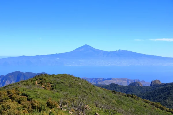 Widok Park Narodowy Garajonay Gomera Tle Wyspa Teneryfa Wulkanem Pico — Zdjęcie stockowe