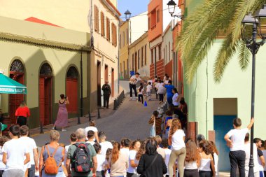 January 30 2020 - VALLEHERMOSO, La Gomera, Canary islands in Spain: People in the colorful old village clipart