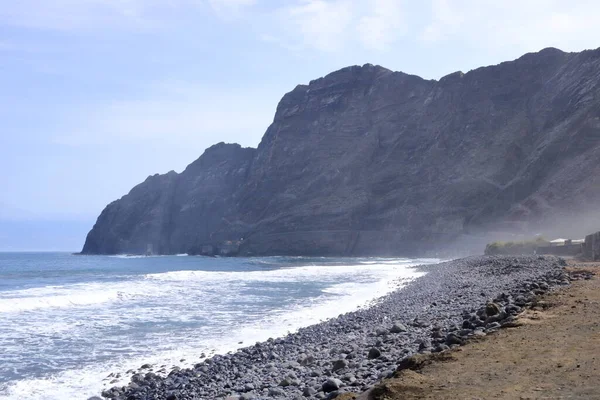 Beach Ocean Stones Mountain Tenerife Teide Volcano Background Santa Catalina — Stock Photo, Image