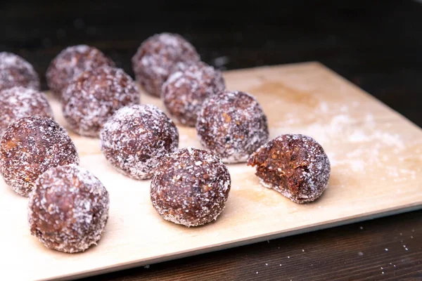 Homemade Energy Balls Dates Walnuts Almonds Coconut Healthy Sweet Food — Stock Photo, Image