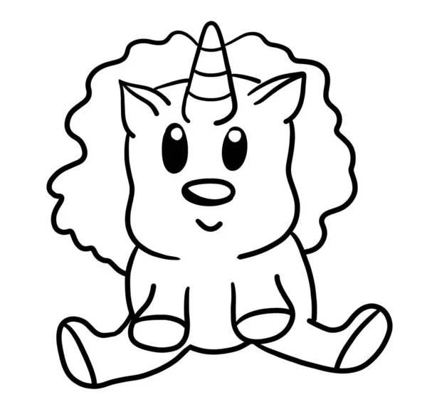 beautiful cute cartoon style sitting small unicorn with a lush mane on a white background, illustration for postcards, decor, posters, print, fabric, and so on in the style of Doodle