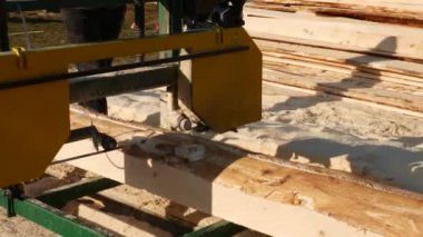 Bıçkıhanede kereste kesme işlemi. Tahtadaki testere kayıtları.