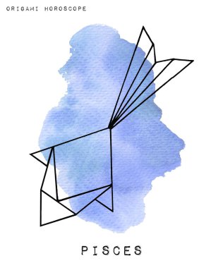 Zodiac takımyıldızı. Elle çizilmiş burç işaretleri, suluboya arka planda tek bir element. Origami burcu. 