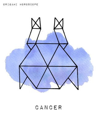 Zodiac takımyıldızı. Elle çizilmiş burç işaretleri, suluboya arka planda tek bir element. Origami burcu. 