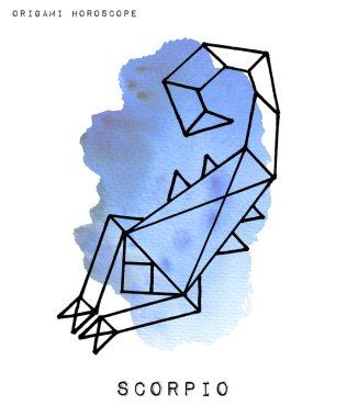 Zodiac takımyıldızı. Elle çizilmiş burç işaretleri, suluboya arka planda tek bir element. Origami burcu. 