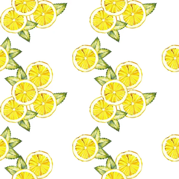 Nahtloser Hintergrund Aquarellmuster Von Zitrone Mit Blättern — Stockfoto