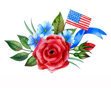 El yapımı suluboya seti. Amerikan sembollü kompozisyon. 4 Temmuz kutlu olsun, Amerika 'nın bağımsızlık günü