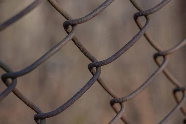 Rusty steel wire mesh fence,soft focus wire mesh close up.One link in a chain link fence Cross on a bright background