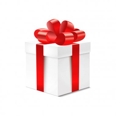 Şeffaf arkaplanda kırmızı kurdeleli hediye kutusu. Vektör illüstrasyonu.