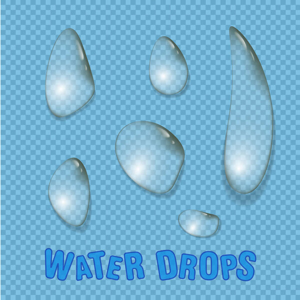 Water drops realistic isolated vector. Transparent water drops surface.