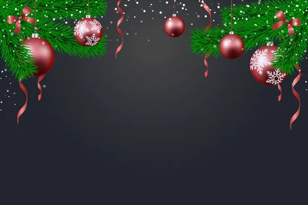 Fondo de Año Nuevo con ramas de abeto y bolas rojas de Navidad . — Vector de stock