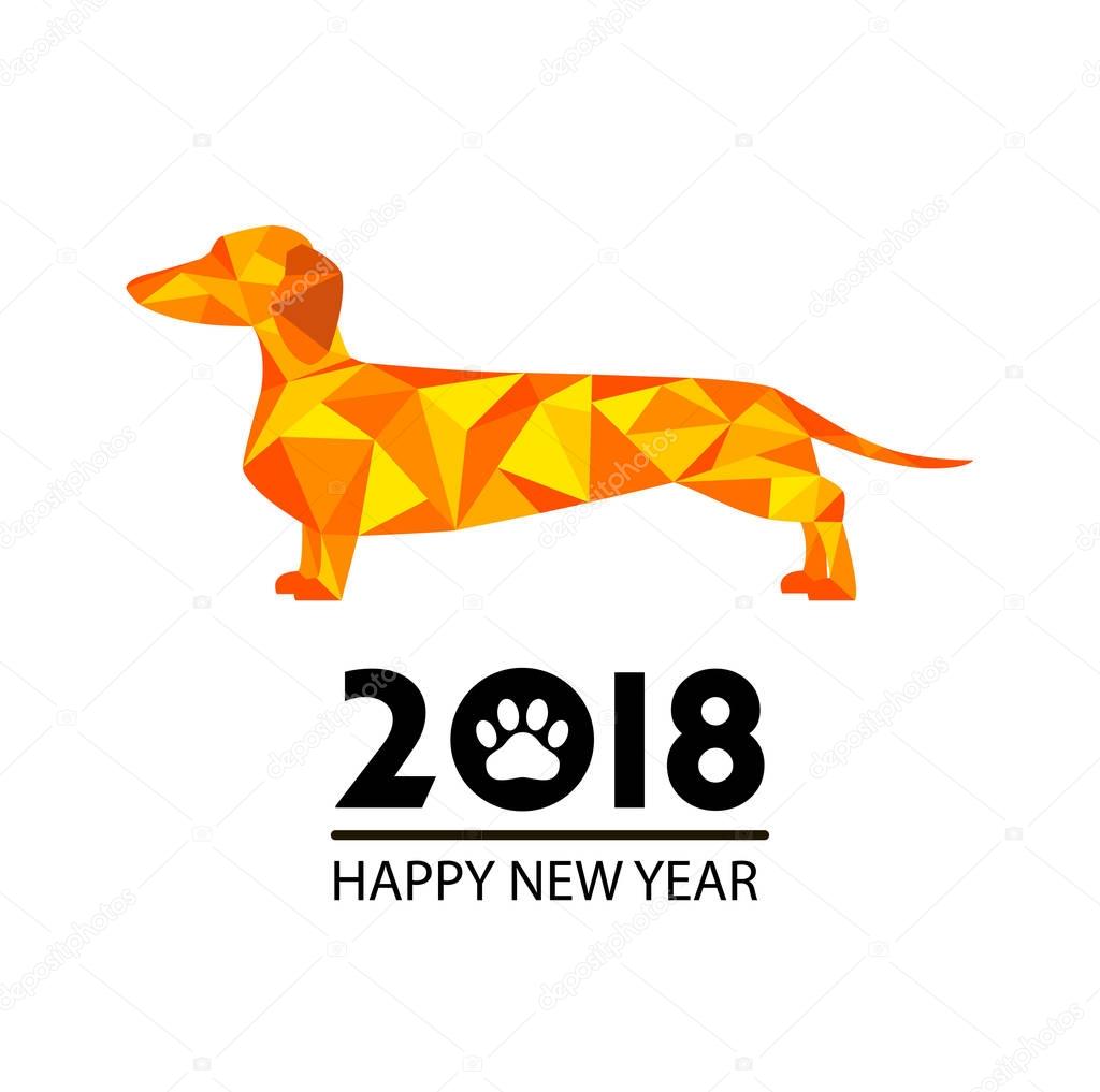 2018 Happy New Year greeting card. Celebration background with dog and place for your text. Chinese New Year of the dog. Vector Illustration