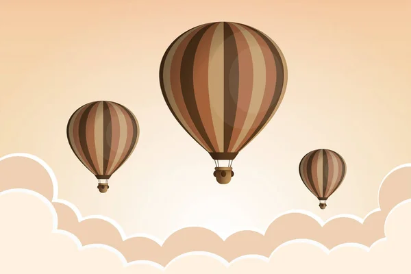 Globo de aire caliente en el cielo con nubes. Diseño plano de dibujos animados . — Vector de stock