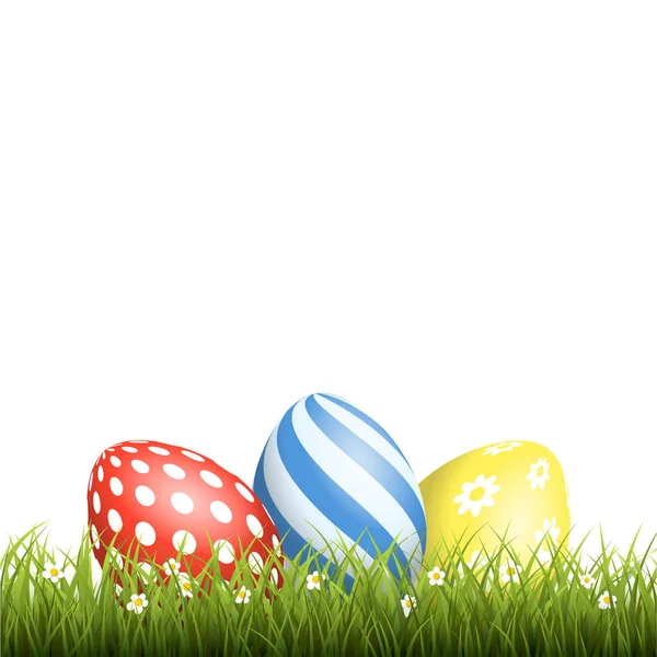 Easter background with eggs in grass and with copyspace — Stock Vector