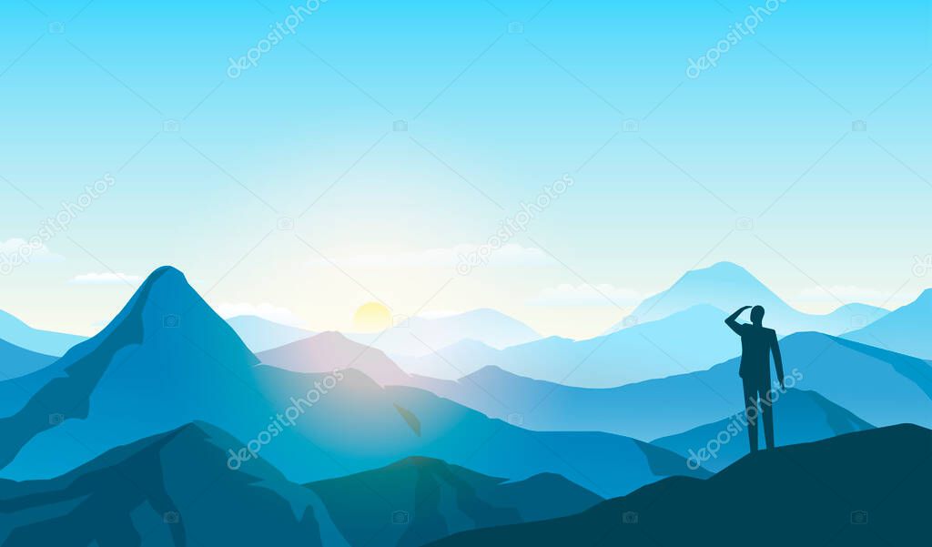 man looking landscape, business goal, motivating illustration