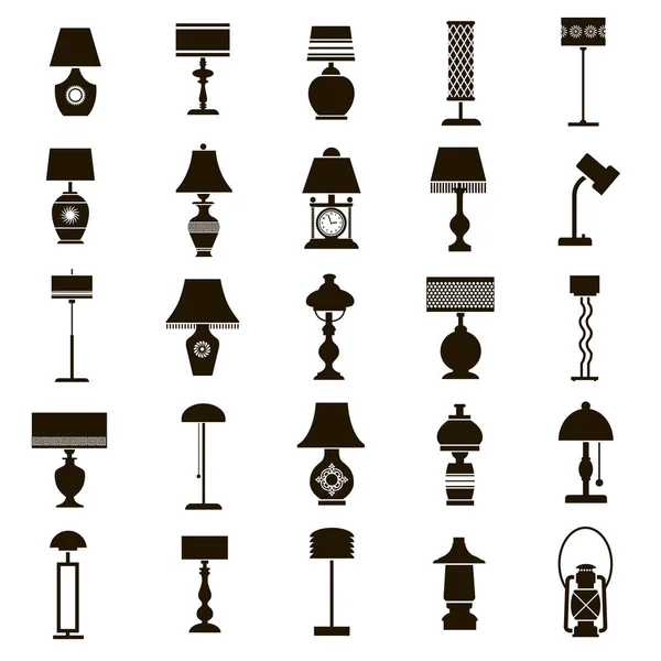 25 Iconos lámparas de mesa y de pie — Vector de stock