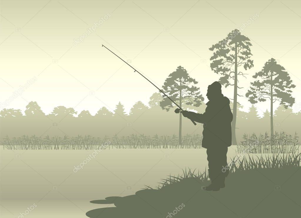 Vector image of fisherman on shore