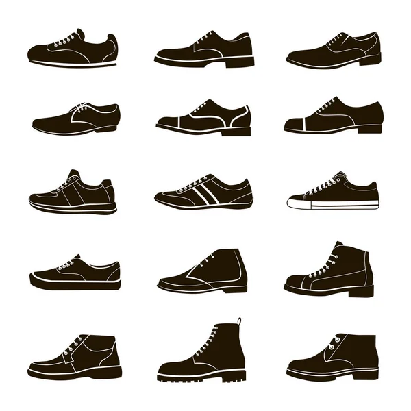 15 icônes de chaussures pour hommes — Image vectorielle