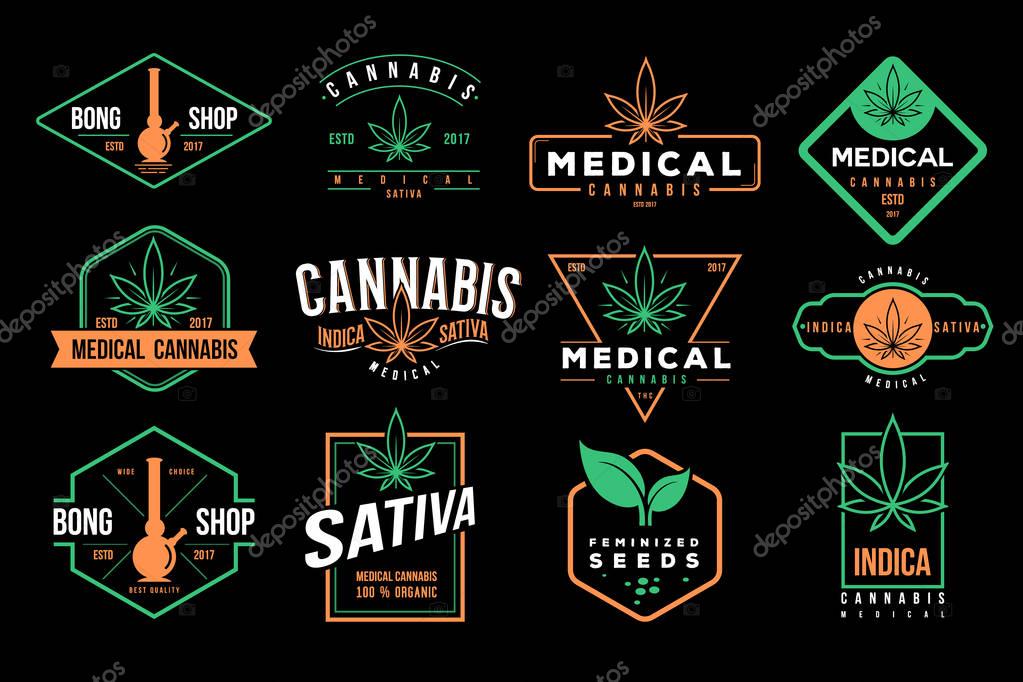 Medical cannabis emblems, label, logo set vector template