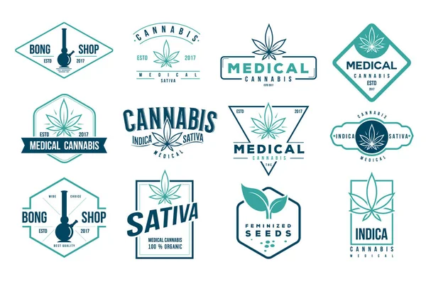 Emblemas de cannabis medicinal, etiqueta, logotipo — Vector de stock