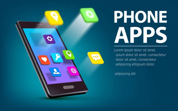 Renkli uygulama icons.technology illüstrasyon ile telefon — Stok Vektör