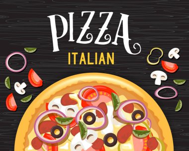 Pizza yemek vektör çizim poster 