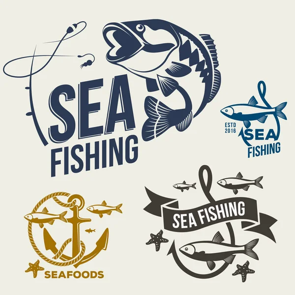 Tematu Logo Szablon zestaw wędkarstwo morskie — Wektor stockowy