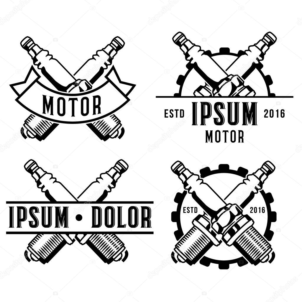 Car spark plug emblem isolated on white background