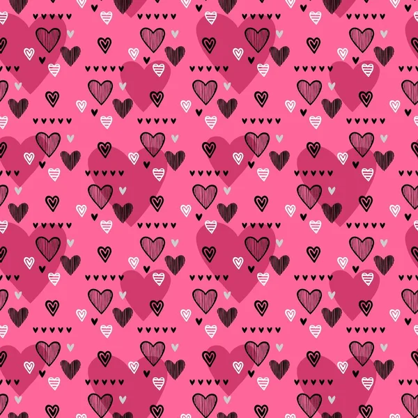 Seamless Lilac Background Drawn Hearts Vector — ストックベクタ