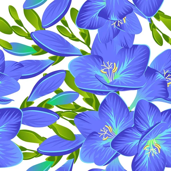 Seamless Background Blooming Blue Freesia Vector — Stock Vector