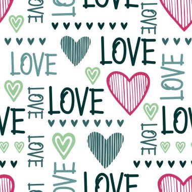 Harfler ve Kalpler Vektörde Kusursuz Bir Arkaplan