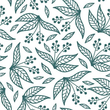 Beyaz bir arkaplanda bitkisel elementlerle kusursuz desen
