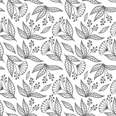 Beyaz bir arkaplanda bitkisel elementlerle kusursuz desen