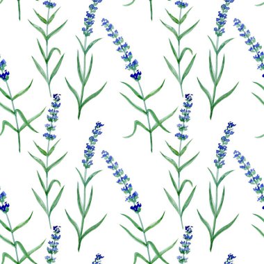 SEAMLESS WATERCOLOR PATTERN WITH LAVENDER TWIGS