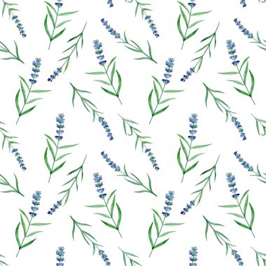 SEAMLESS WATERCOLOR PATTERN WITH LAVENDER TWIGS