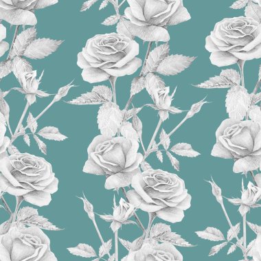 Kalem çizilmiş güllerin çiçek deseni